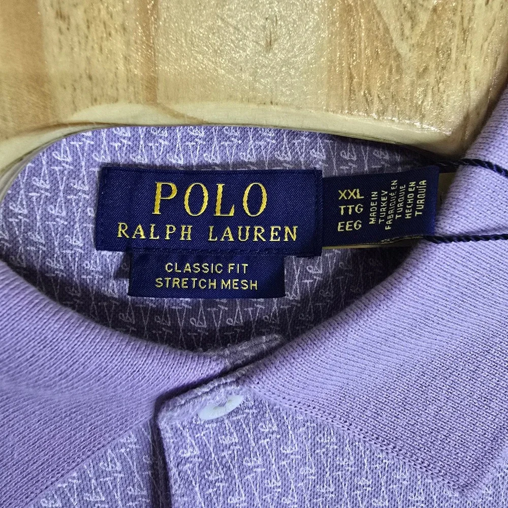 Polo Ralph Lauren Mens Classic Fit Stretch‎ Mesh Polo Shirt XXL Purple Patterned